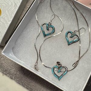 Silver and Blue Heart Necklace Set